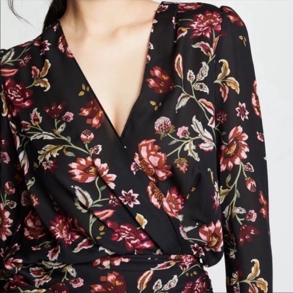 A.L.C. Silk Long Sleeve Floral Ruched Dress - Picture 4 of 10